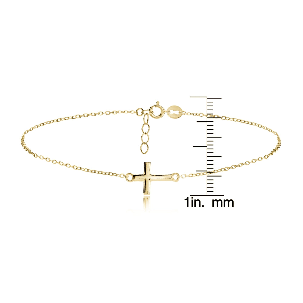 Gold Tone over Sterling Silver Cross Chain Anklet-3