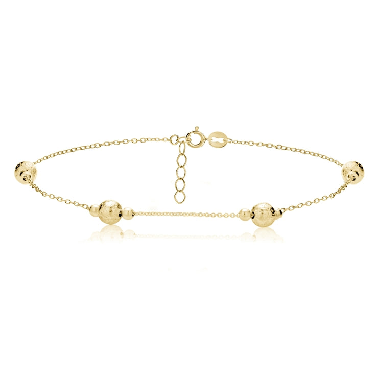 Gold Tone over Sterling Silver Textured and Polished Round Beads Chain Anklet
