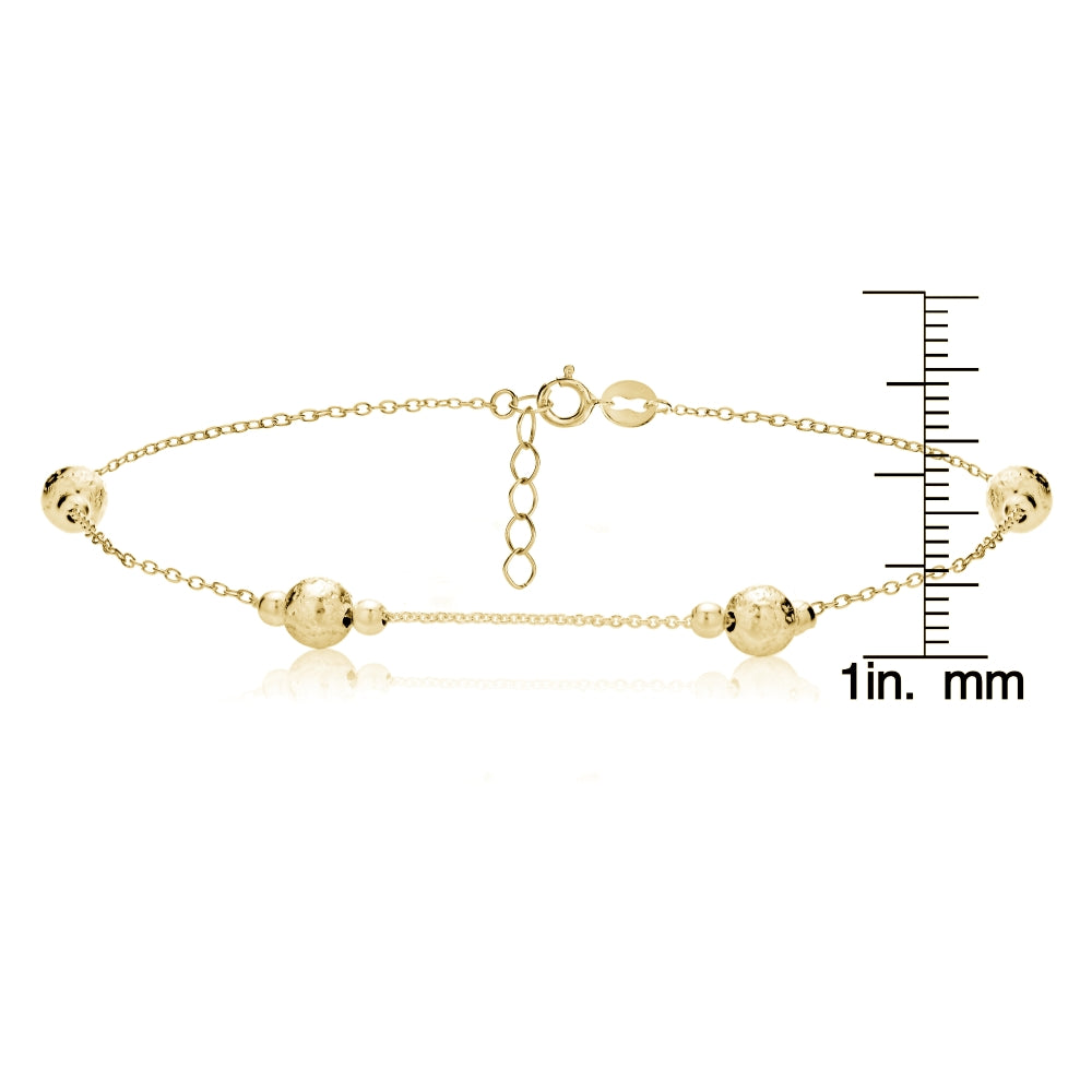 Gold Tone over Sterling Silver Textured and Polished Round Beads Chain Anklet-3