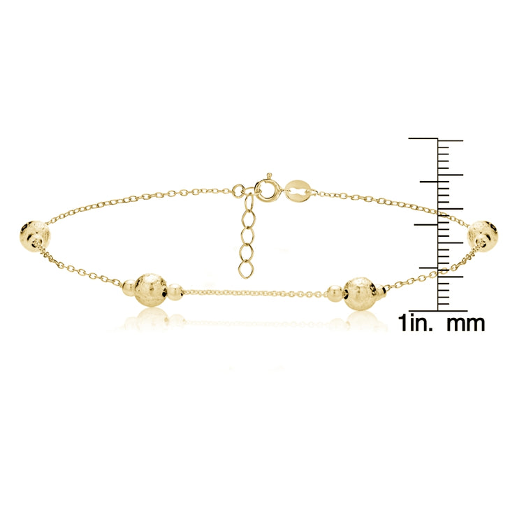 Gold Tone over Sterling Silver Textured and Polished Round Beads Chain Anklet