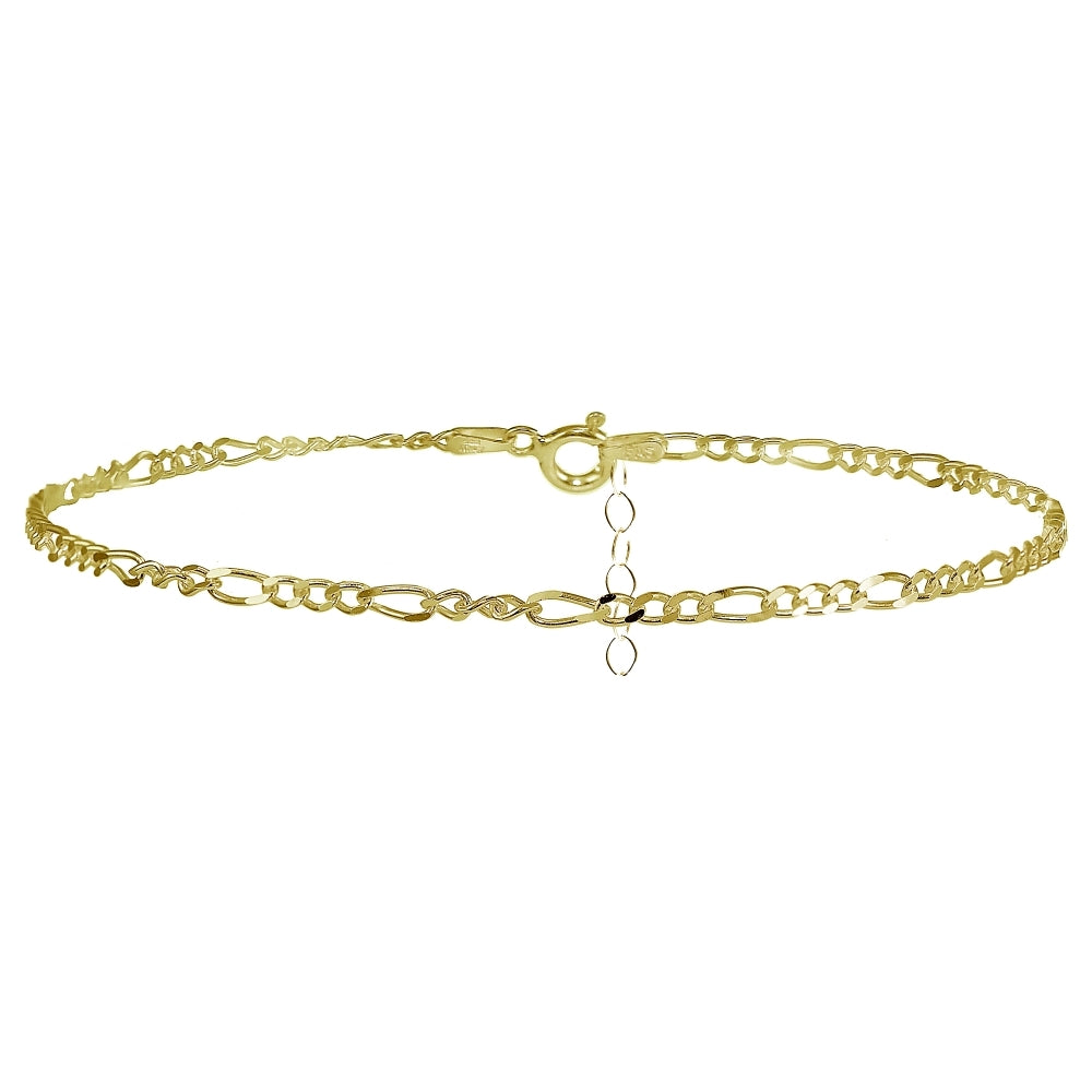 Yellow Gold Flashed Sterling Silver Figaro Chain Anklet