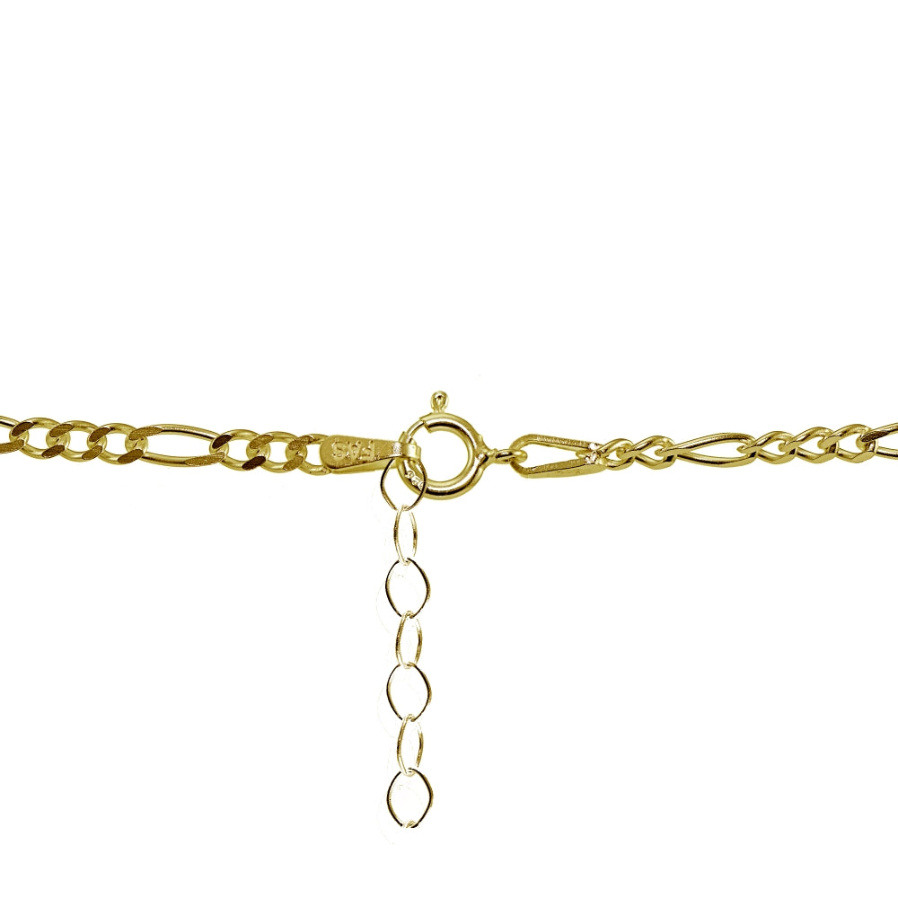 Yellow Gold Flashed Sterling Silver Figaro Chain Anklet-2