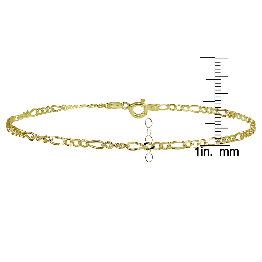 Yellow Gold Flashed Sterling Silver Figaro Chain Anklet-3