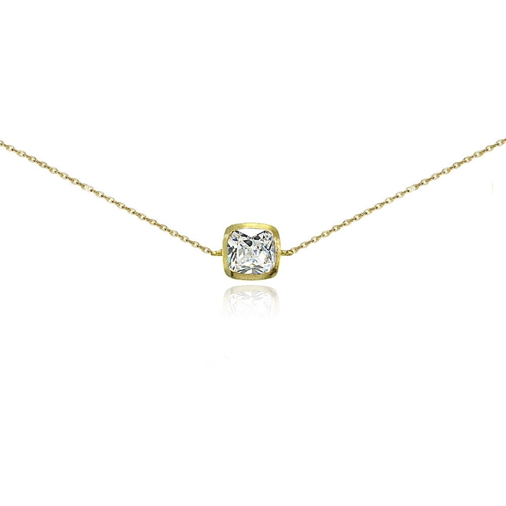 Yellow Gold Flashed Sterling Silver Cubic Zirconia Cushion-cut Bezel-Set Anklet