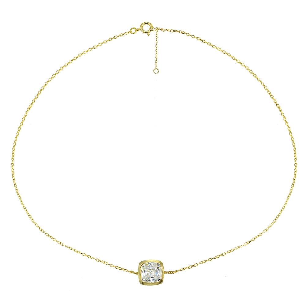 Yellow Gold Flashed Sterling Silver Cubic Zirconia Cushion-cut Bezel-Set Anklet-2