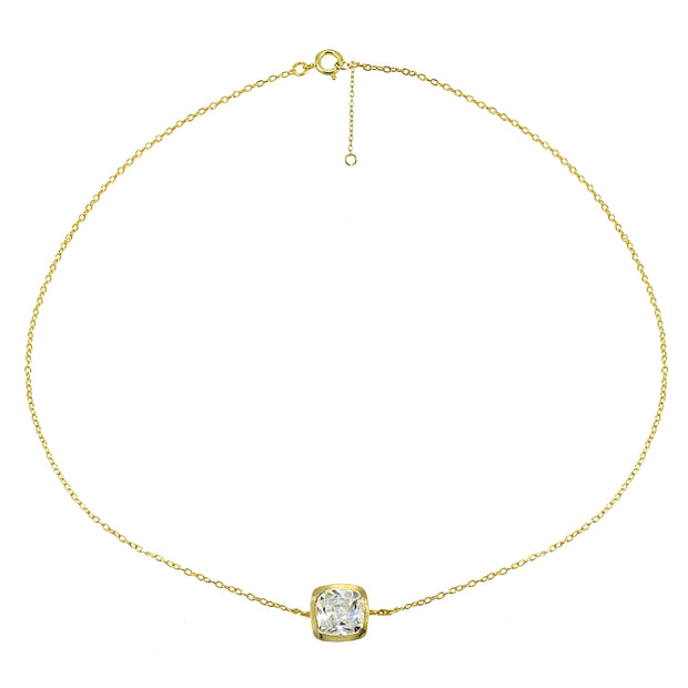 Yellow Gold Flashed Sterling Silver Cubic Zirconia Cushion-cut Bezel-Set Anklet
