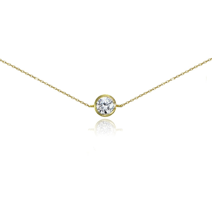 Yellow Gold Flashed Sterling Silver Cubic Zirconia Round Bezel-Set Chain Anklet