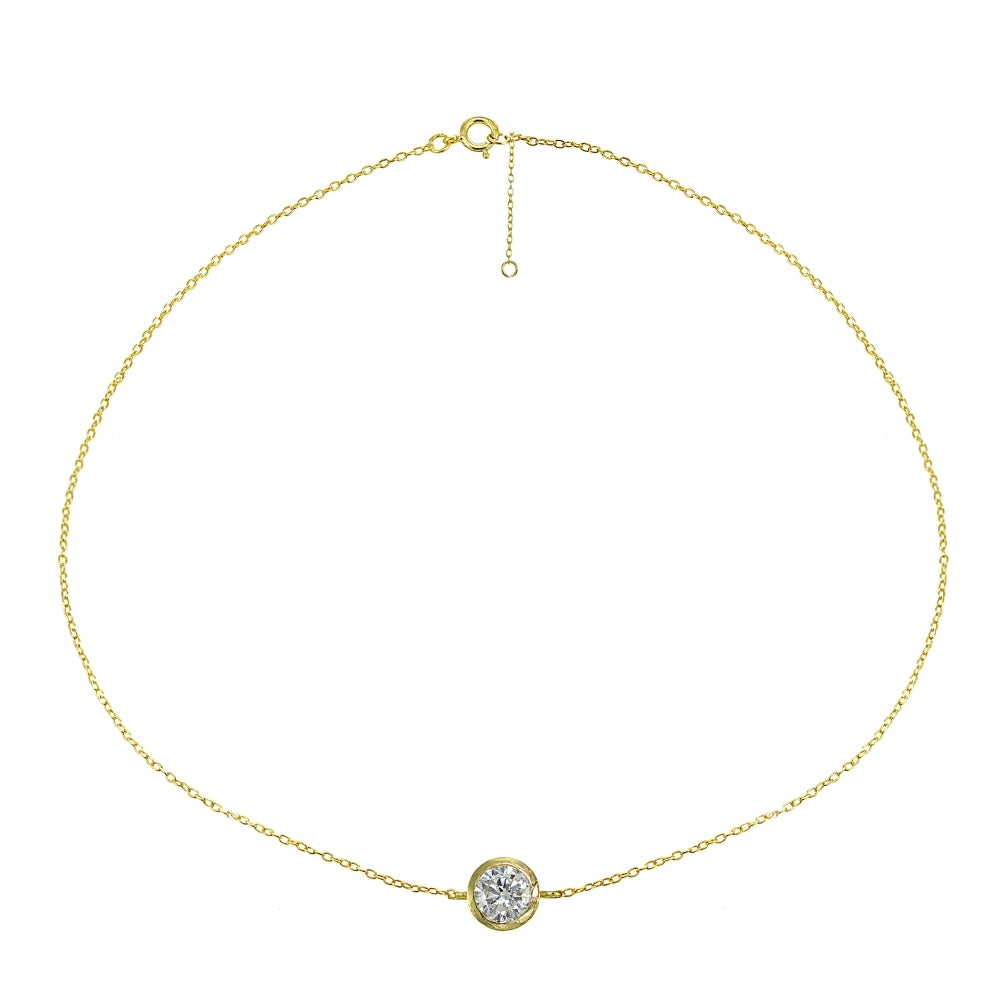 Yellow Gold Flashed Sterling Silver Cubic Zirconia Round Bezel-Set Chain Anklet-2