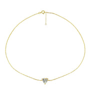 Yellow Gold Flashed Sterling Silver Cubic Zircnoia Heart Solitaire Chain Anklet