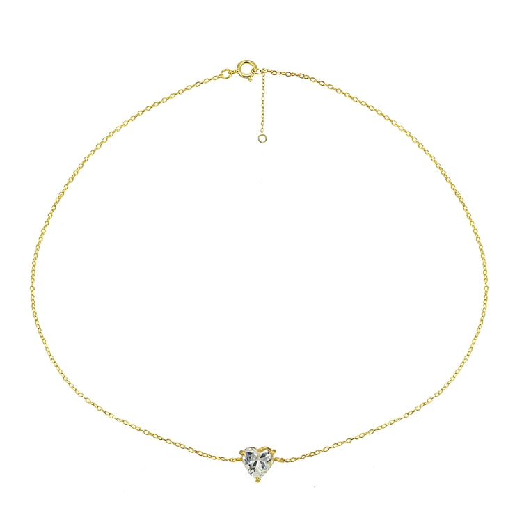 Yellow Gold Flashed Sterling Silver Cubic Zircnoia Heart Solitaire Chain Anklet