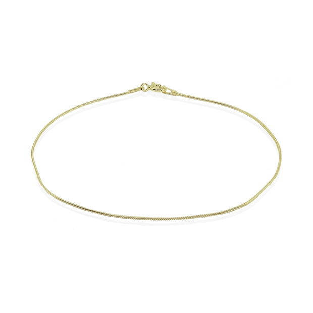 Yellow Gold Flashed Sterling Silver Italian .75mm Snake Chain Anklet, 9mm