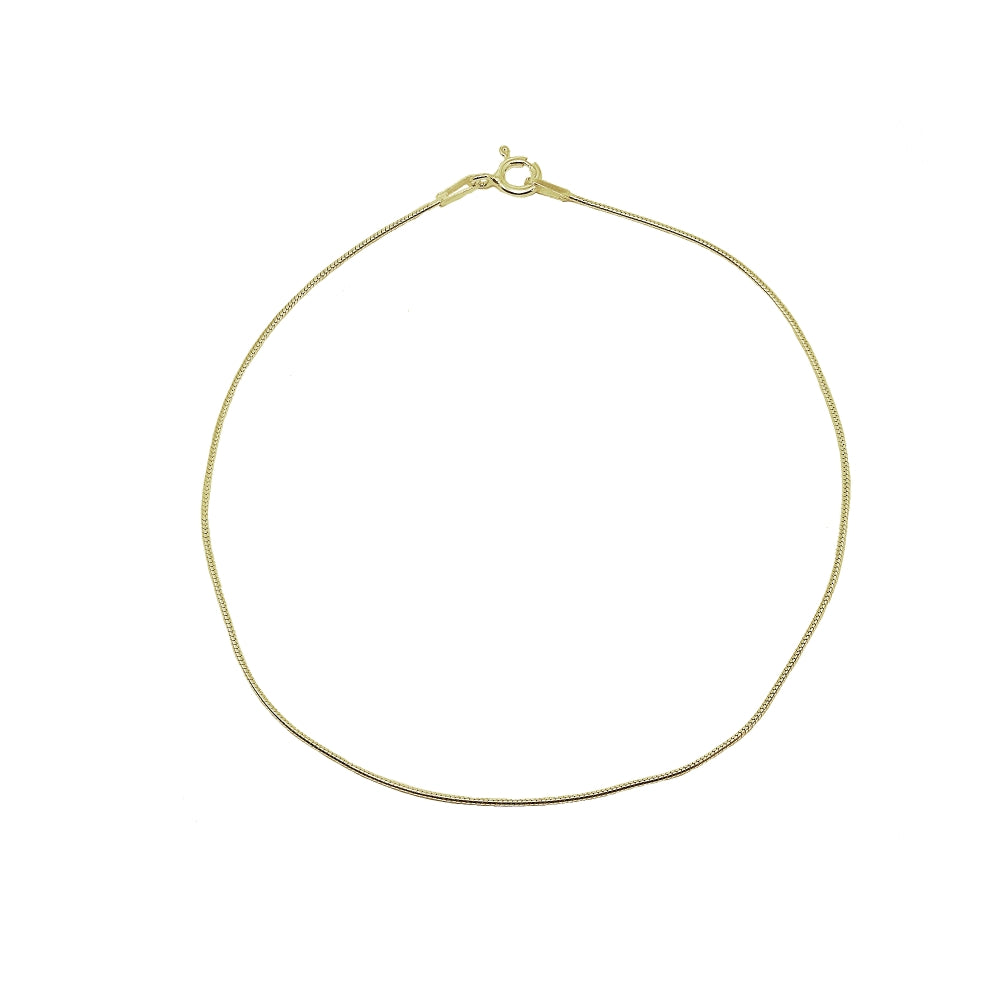 Yellow Gold Flashed Sterling Silver Italian .75mm Snake Chain Anklet, 9mm-3