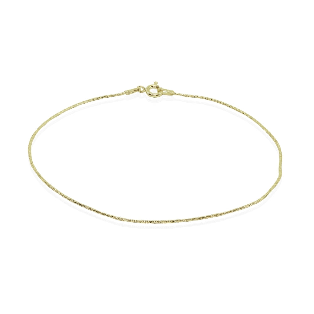 Yellow Gold Flashed Sterling Silver Italian .75mm Diamond-Cut Snake Chain Anklet, 9mm