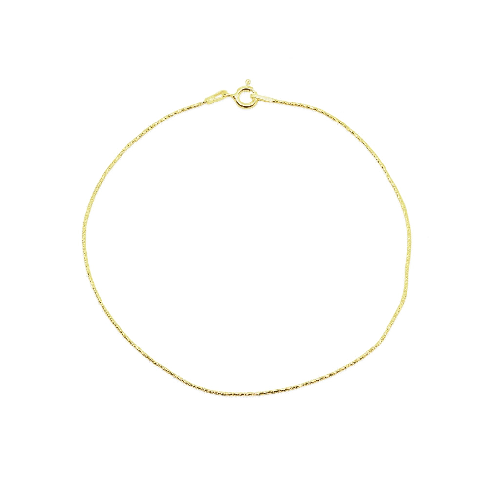 Yellow Gold Flashed Sterling Silver Italian .75mm Diamond-Cut Snake Chain Anklet, 9mm-3