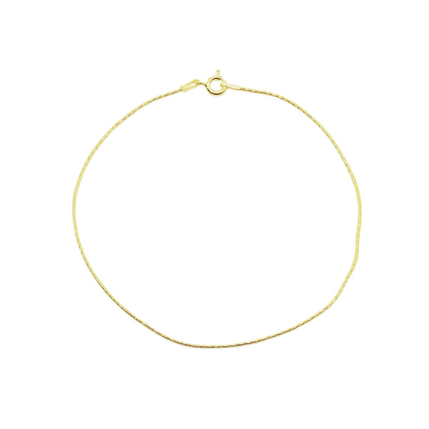 Yellow Gold Flashed Sterling Silver Italian .75mm Diamond-Cut Snake Chain Anklet, 9mm