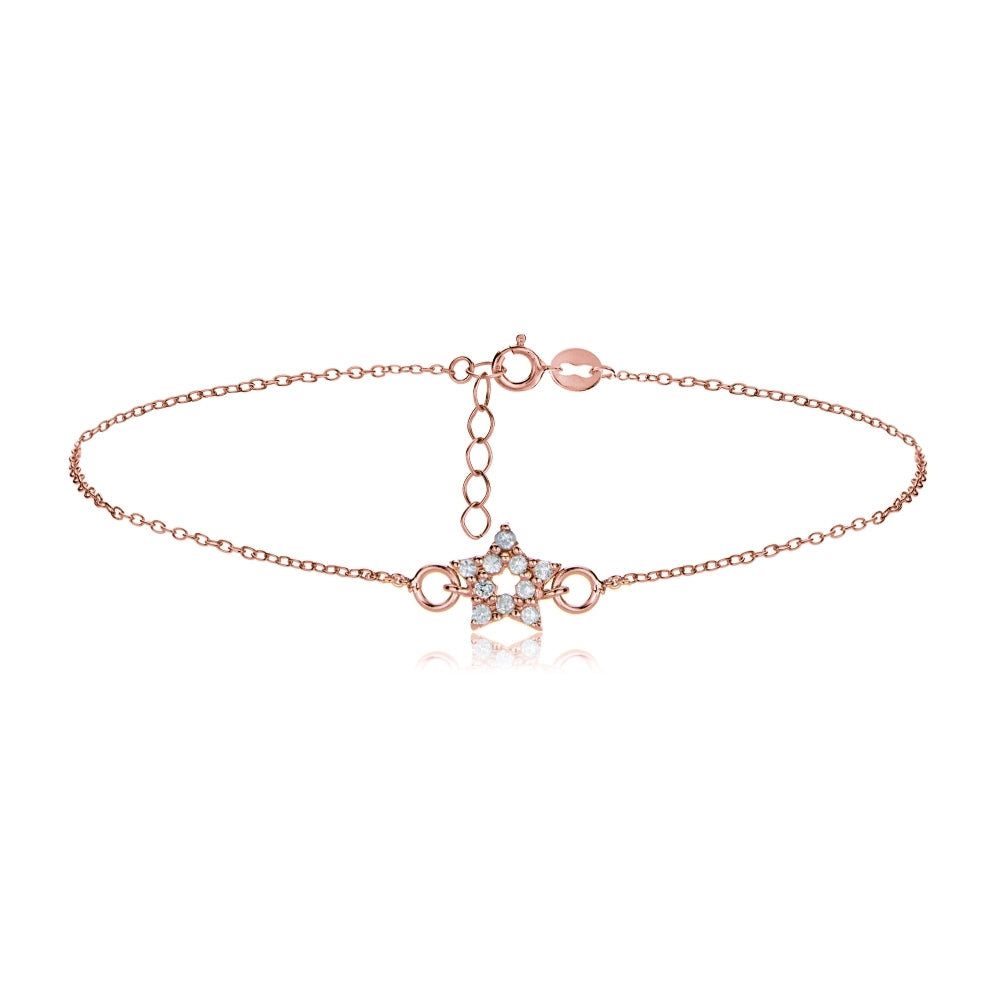 Rose Gold Flashed Sterling Silver Cubic  Zirconia Star Chain Anklet