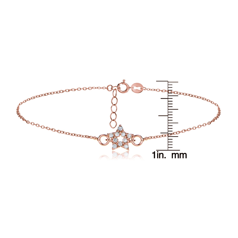 Rose Gold Flashed Sterling Silver Cubic  Zirconia Star Chain Anklet-3