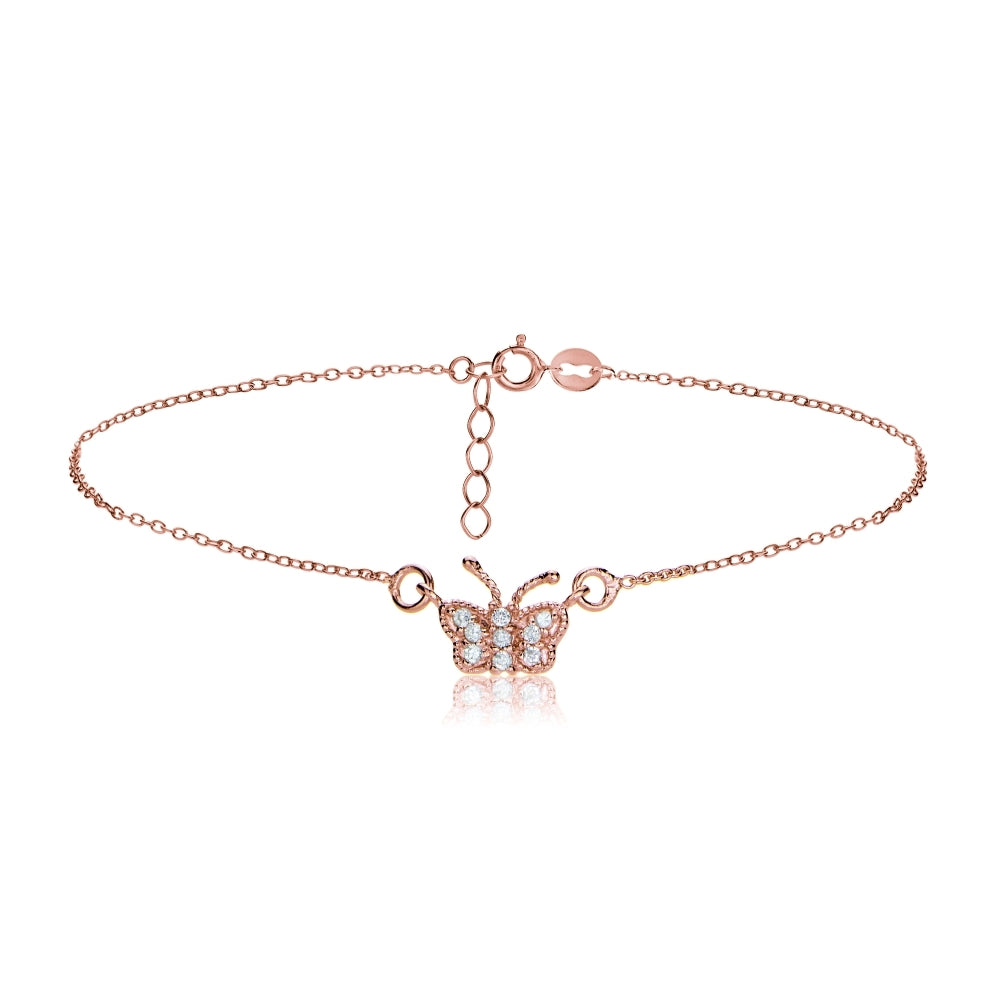 Rose Gold Tone over Sterling Silver Butterfly Chain Anklet