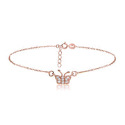 Rose Gold Tone over Sterling Silver Butterfly Chain Anklet