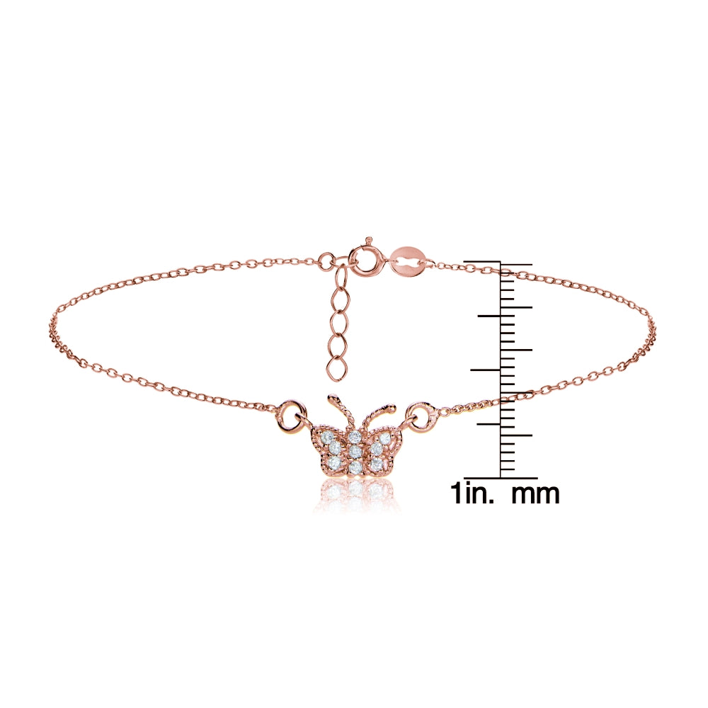 Rose Gold Tone over Sterling Silver Butterfly Chain Anklet-3