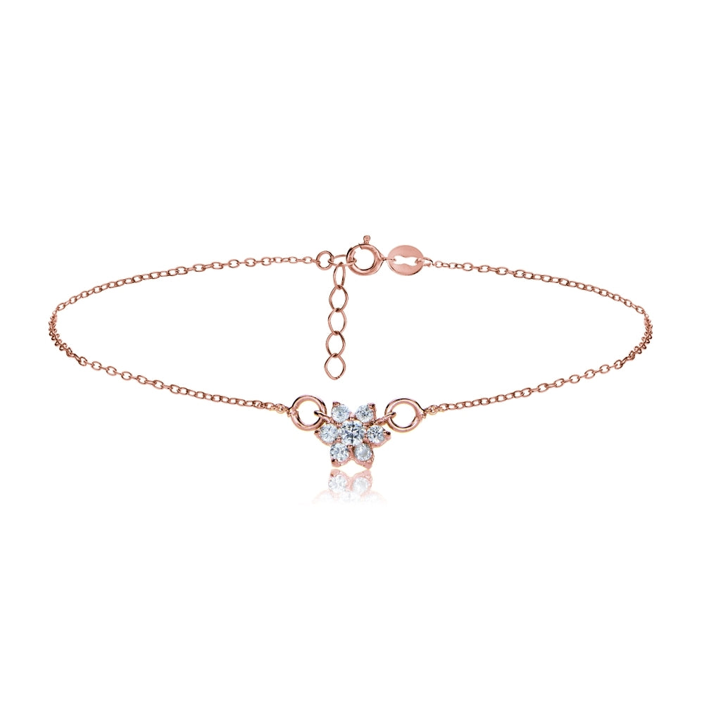 Rose Gold Tone over Sterling Silver Flower Chain Anklet