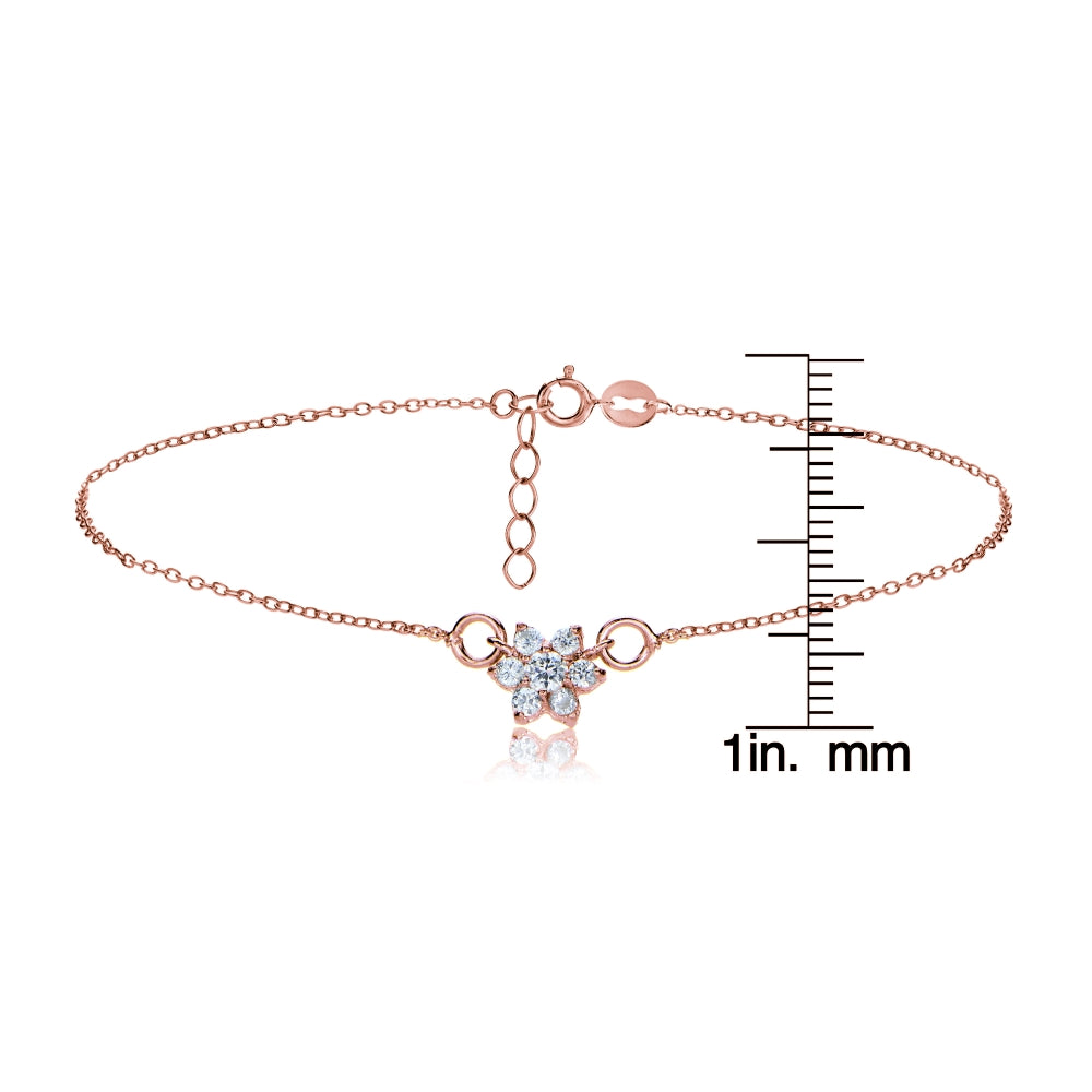Rose Gold Tone over Sterling Silver Flower Chain Anklet-3