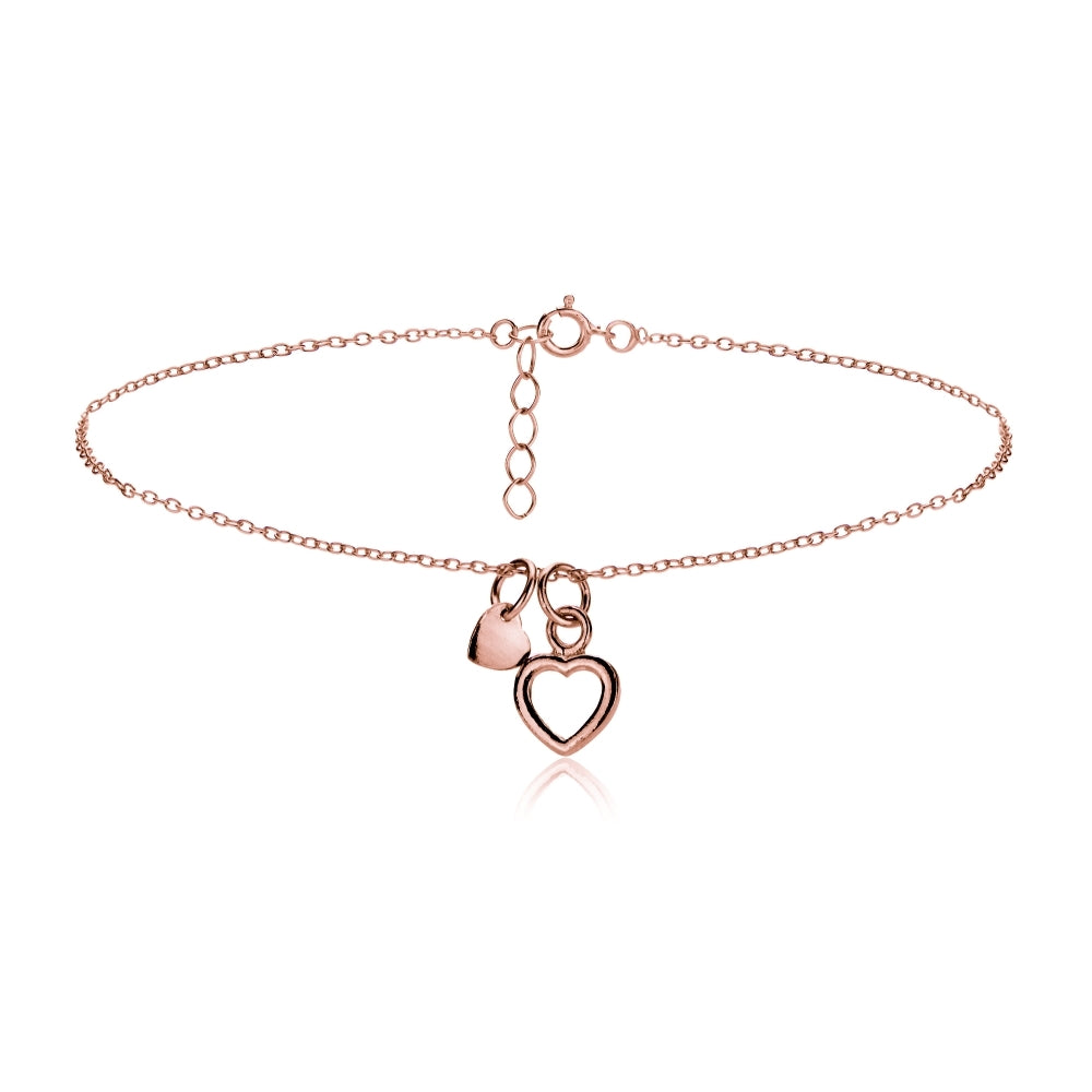 Rose Gold Tone over Sterling Silver Double Heart Chain Anklet