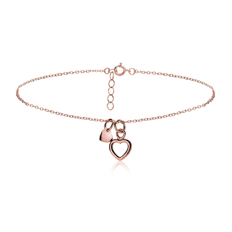 Rose Gold Tone over Sterling Silver Double Heart Chain Anklet
