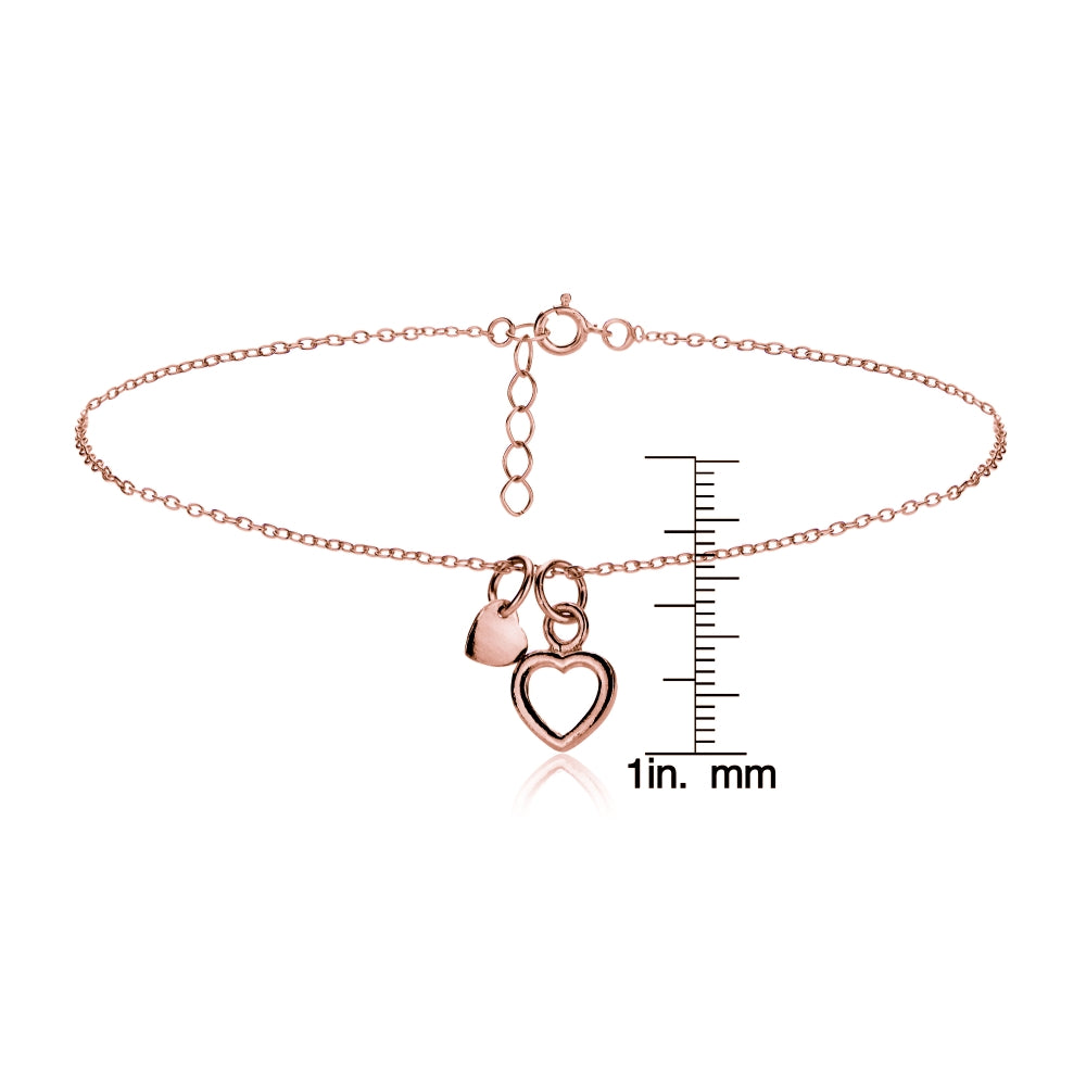 Rose Gold Tone over Sterling Silver Double Heart Chain Anklet-3
