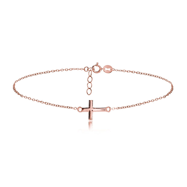 Rose Gold Flashed Sterling Silver Cross Chain Anklet