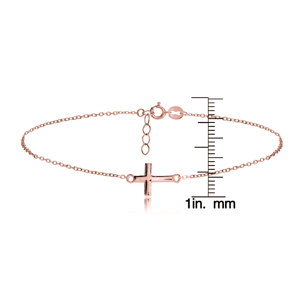 Rose Gold Flashed Sterling Silver Cross Chain Anklet-3