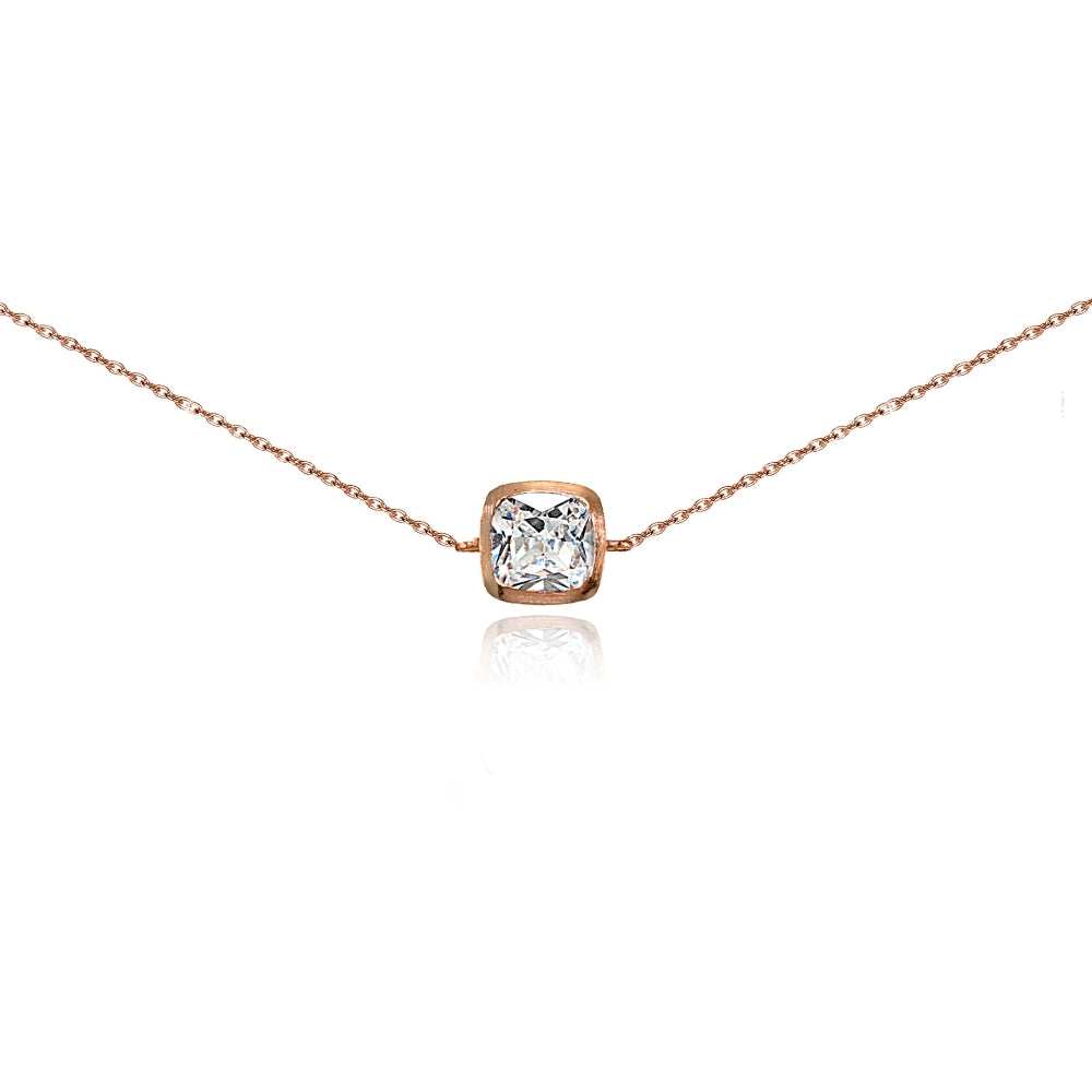 Rose Gold Flashed Sterling Silver Cubic Zirconia Cushion-cut Bezel-Set Anklet