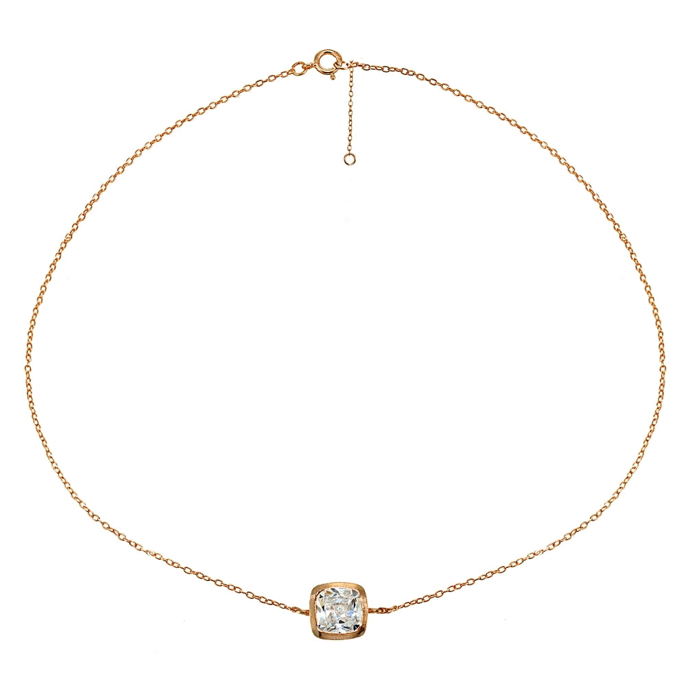 Rose Gold Flashed Sterling Silver Cubic Zirconia Cushion-cut Bezel-Set Anklet-2