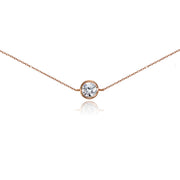 Rose Gold Flashed Sterling Silver Cubic Zirconia Round Bezel-Set Chain Anklet