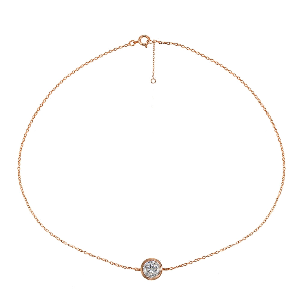 Rose Gold Flashed Sterling Silver Cubic Zirconia Round Bezel-Set Chain Anklet-2