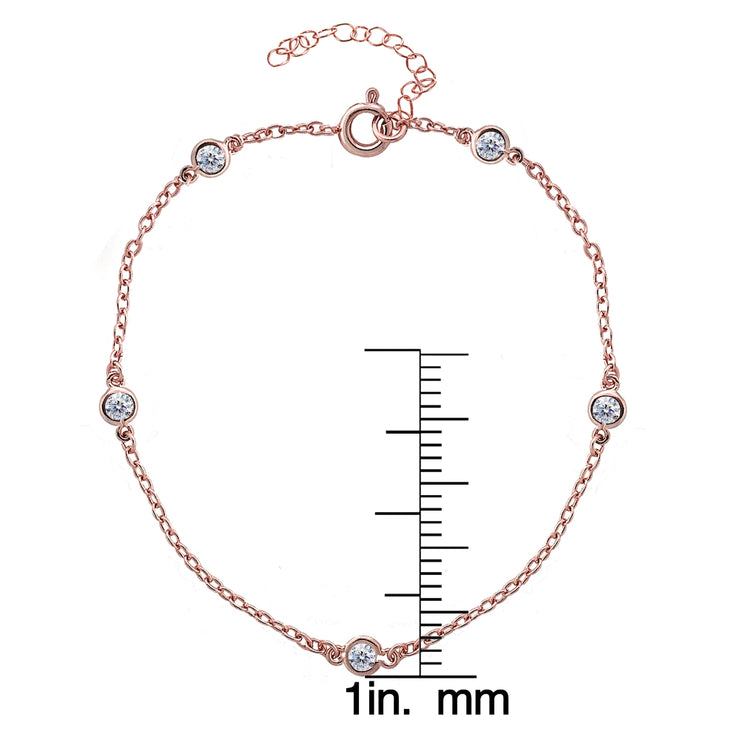 Rose Gold Flashed Sterling Silver CZ Station Dainty Chain Anklet