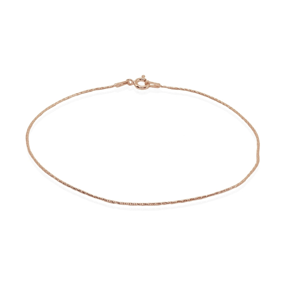 Rose Gold Flashed Sterling Silver Italian .75mm Diamond-Cut Snake Chain Anklet, 9mm