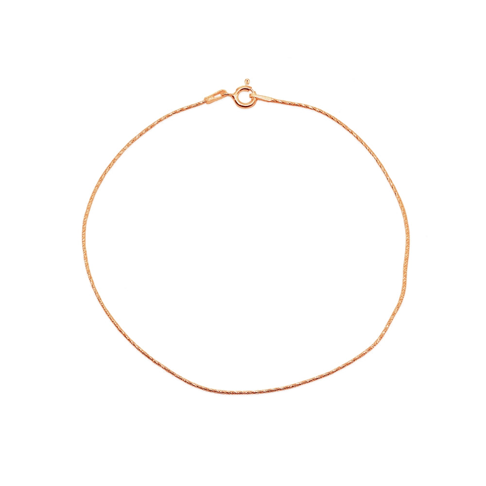 Rose Gold Flashed Sterling Silver Italian .75mm Diamond-Cut Snake Chain Anklet, 9mm-3