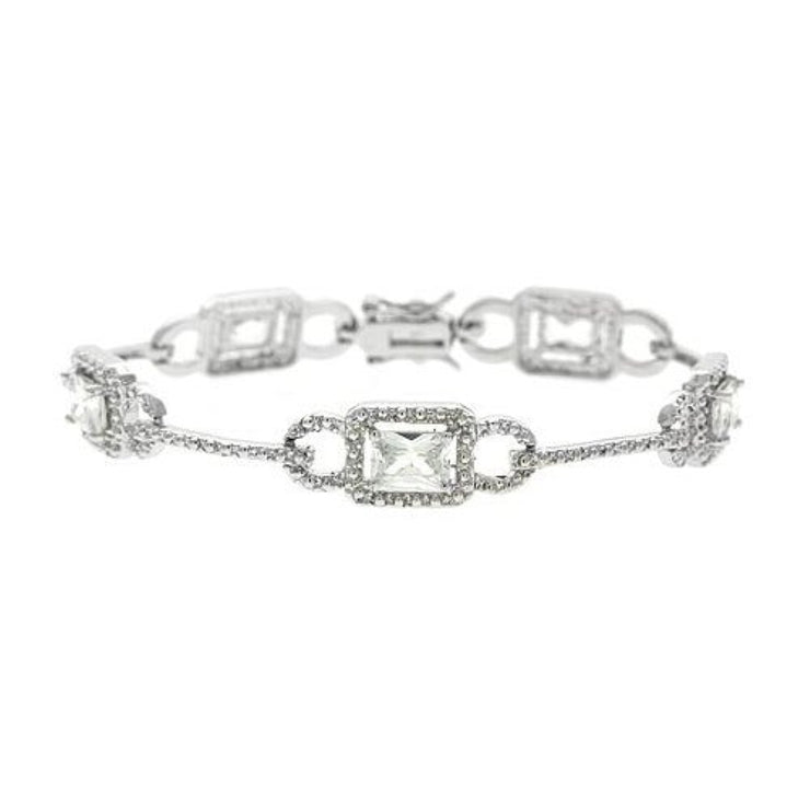 Sterling Silver Diamond cz cubic zirconia stone link bracelet