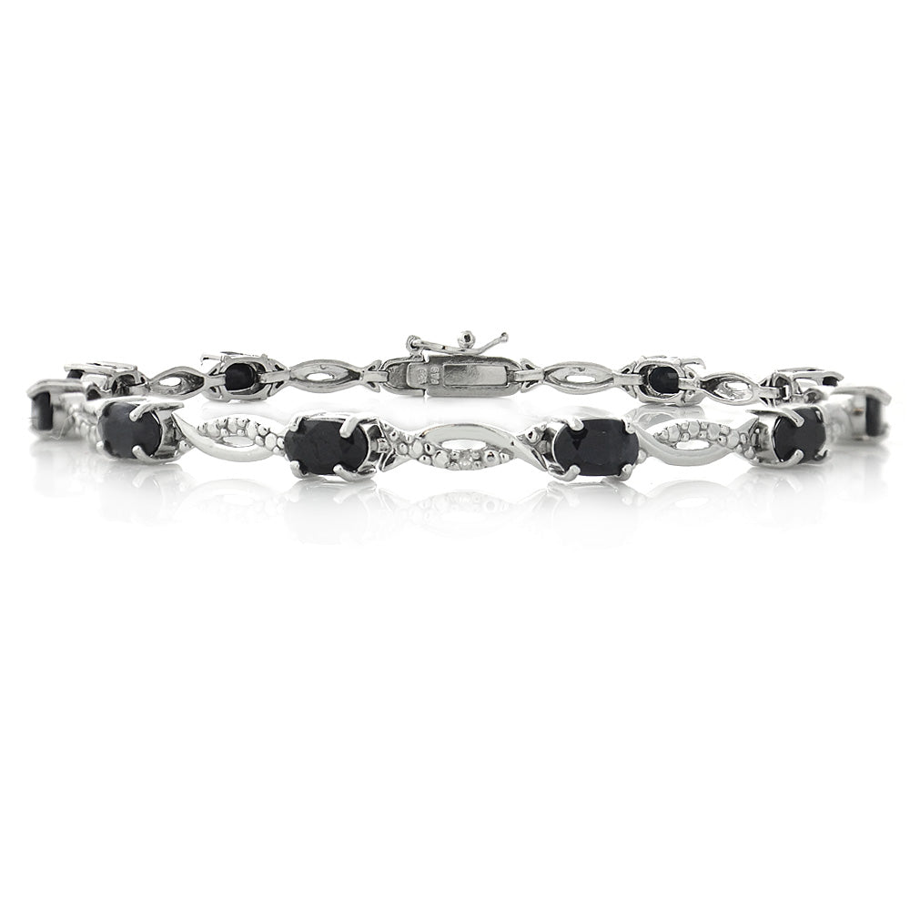 Sterling Silver 6ct Sapphire & Diamond Accent Swirl Bracelet