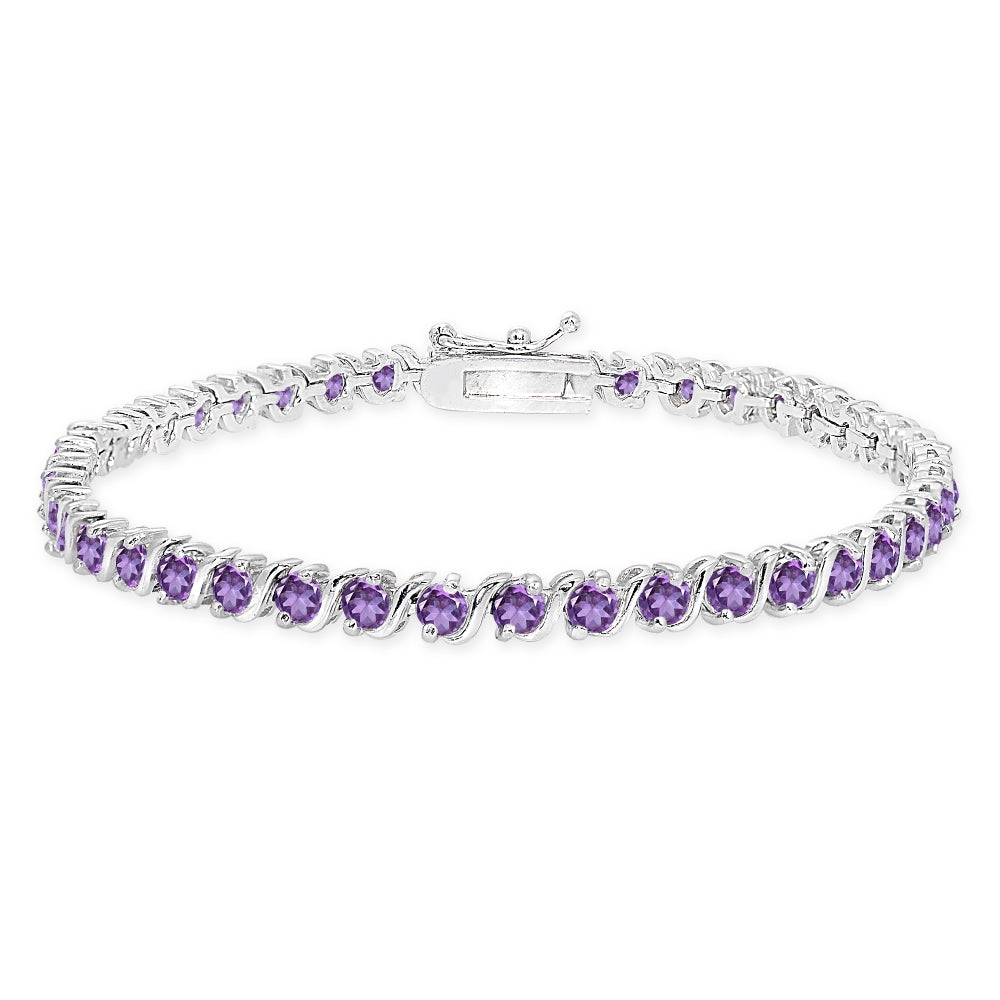 Sterling Silver African Amethyst S Design Bar Classic Tennis Bracelet