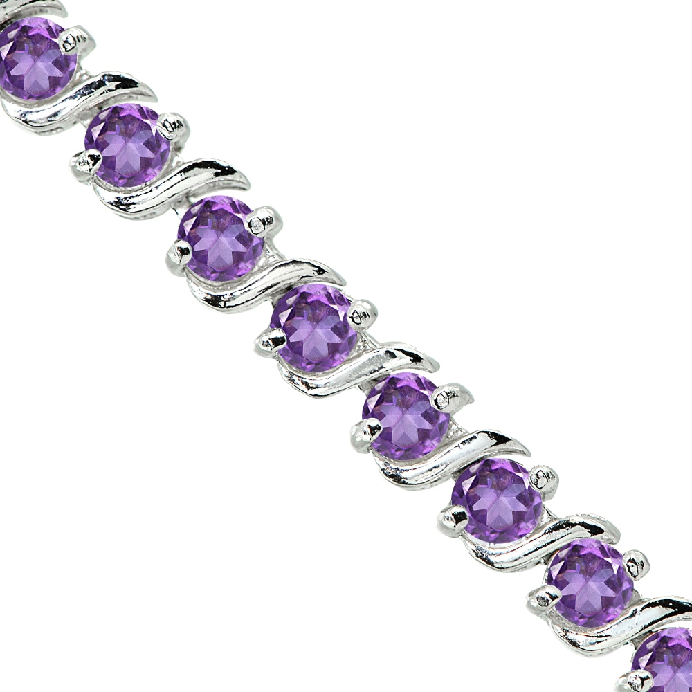 Sterling Silver African Amethyst S Design Bar Classic Tennis Bracelet-2