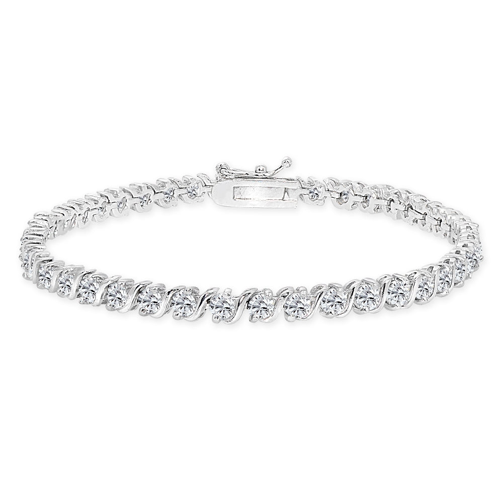 Sterling Silver Created White Sapphire S Design Bar Classic Tennis Bracelet