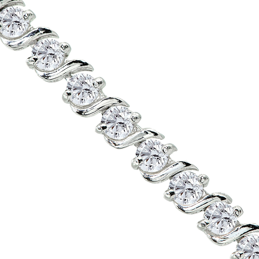 Sterling Silver Created White Sapphire S Design Bar Classic Tennis Bracelet-2