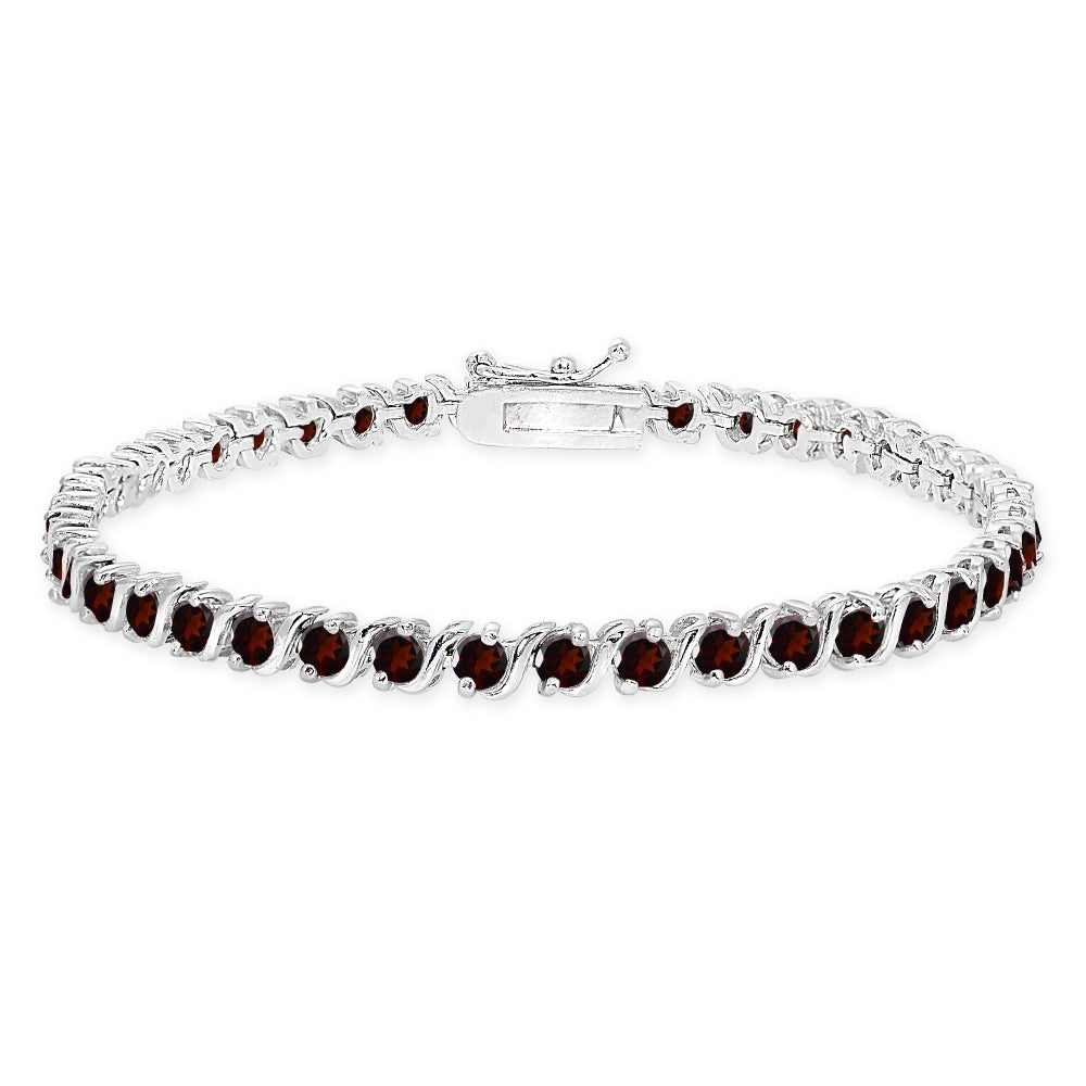 Sterling Silver Garnet S Design Bar Classic Tennis Bracelet