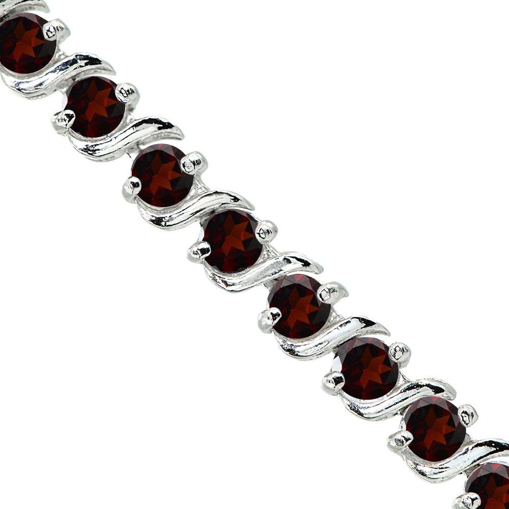 Sterling Silver Garnet S Design Bar Classic Tennis Bracelet-2
