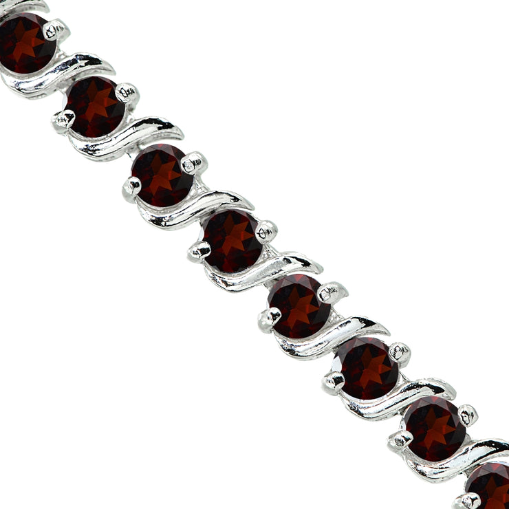 Sterling Silver Garnet S Design Bar Classic Tennis Bracelet
