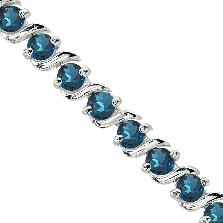 Sterling Silver London Blue Topaz S Design Bar Classic Tennis Bracelet