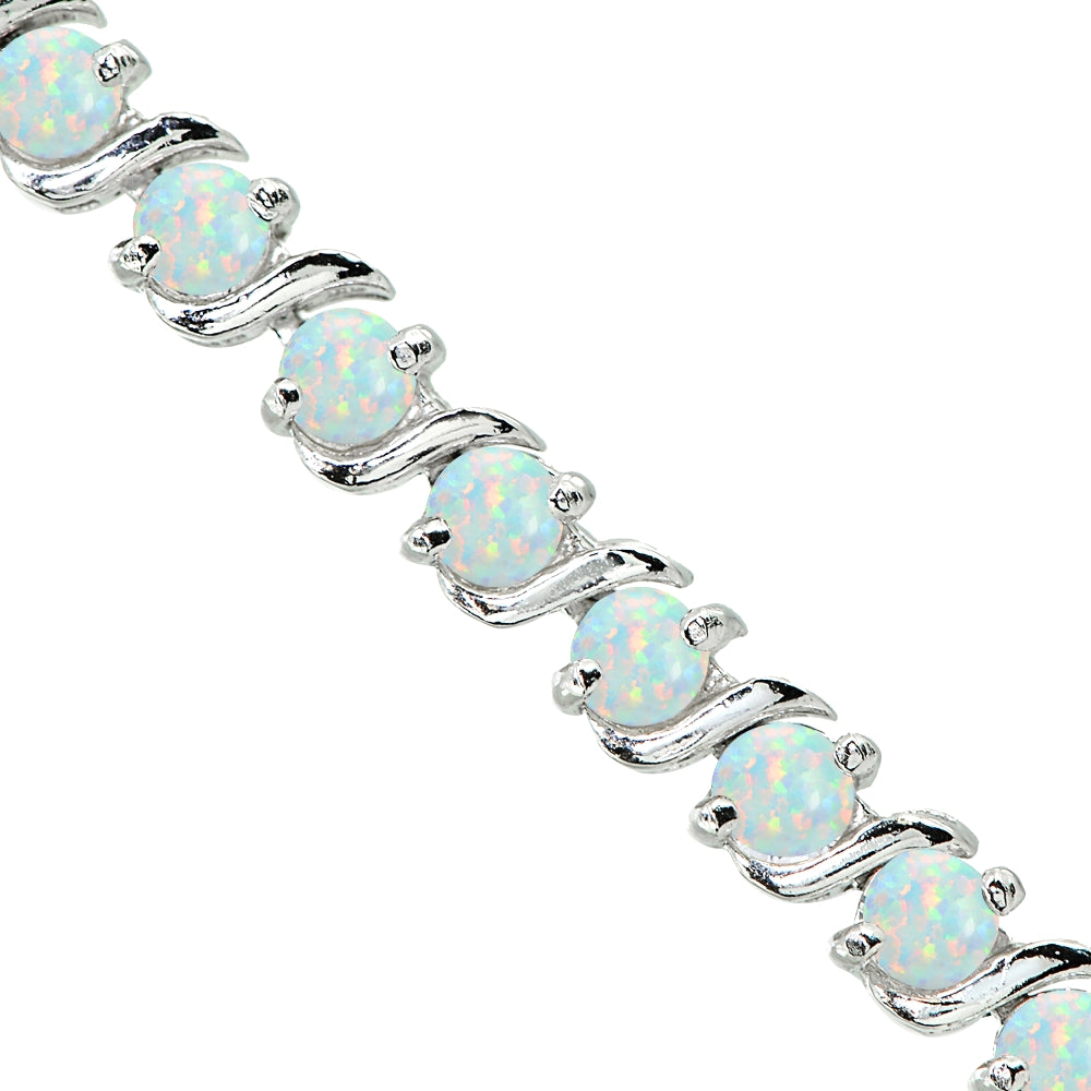 Sterling Silver Created White Opal S Design Bar Classic Tennis Bracelet-2