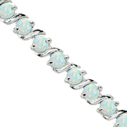 Sterling Silver Created White Opal S Design Bar Classic Tennis Bracelet